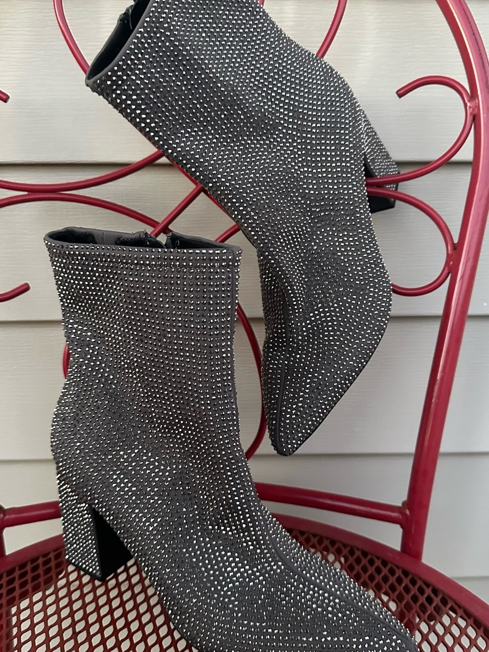 a new day Black Rhinestone Ankle Booties with Block Heel